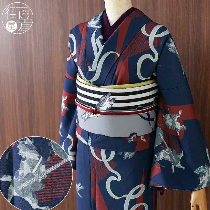 楽天市場】＼2点で3％OFFクーポン／[洗える着物] 撫松庵 袷 きもの 猫 