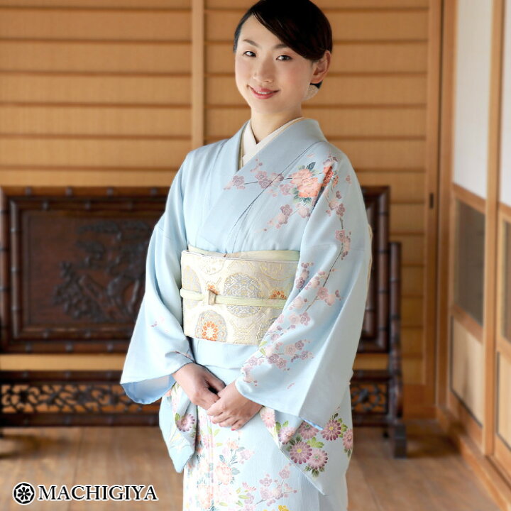 訪問着フルセット 絹帯揚げ 帯締め 伊達襟 グレー 水色 緑 卒業式 七五三 