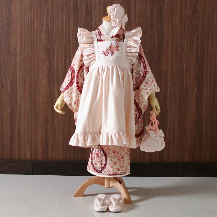 楽天市場 21年新作 レンタル 七五三 3歳 女の子 九重 着物 エプロン ピンク Kf2 レンタル 被布 きもの フルセット 753 女児 子供用 キッズ こども 着物セット 被布セット 祝着 振袖 振袖セット 大正 レトロ 薄ピンク 桃色 かわいい おしゃれ モダン 貸衣裳 きもの