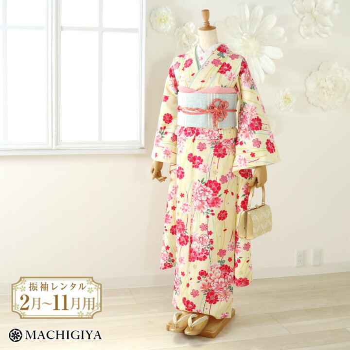 楽天市場】【レンタル】4泊5日 振袖 フルセット 桜に花薬玉 (クリーム 