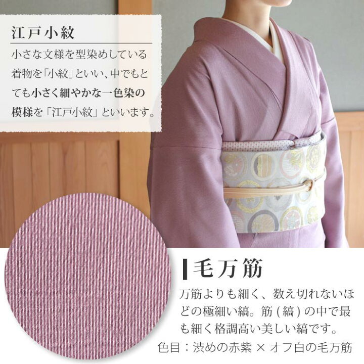 楽天市場】[ 洗える 着物 ] 江戸小紋 袷 毛万筋 若紫色 M L サイズ  