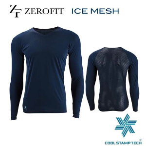 【夏物在庫処分】ゼロフィット Vネック 長袖アンダーウェア インナー ネイビー アイスメッシュ 背中がメッシュ イオンスポーツ 男女兼用 ZEROFIT 抗菌防臭