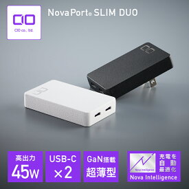 【お買い物マラソン】NovaPort SLIM DUO 45W GaN充電器 45W ACアダプター コンセント 小型 USB type-c 2ポート PD対応 急速充電 タイプC iPhone 12 / 13 / 14 / 15 スマホ タブレット ノートPC CIO-G45W2C-S