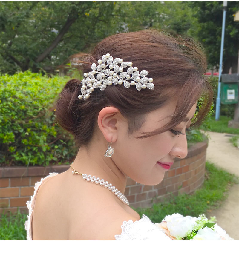 小花パールヘッドドレス髪飾りブライダルヘアアクセサリー結婚式