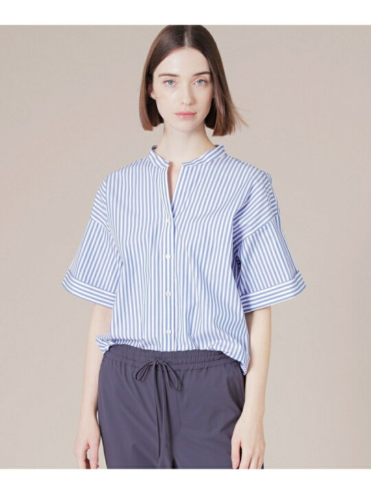 楽天市場】【SALE／40%OFF】コットンストライプスタンドカラーブラウス  