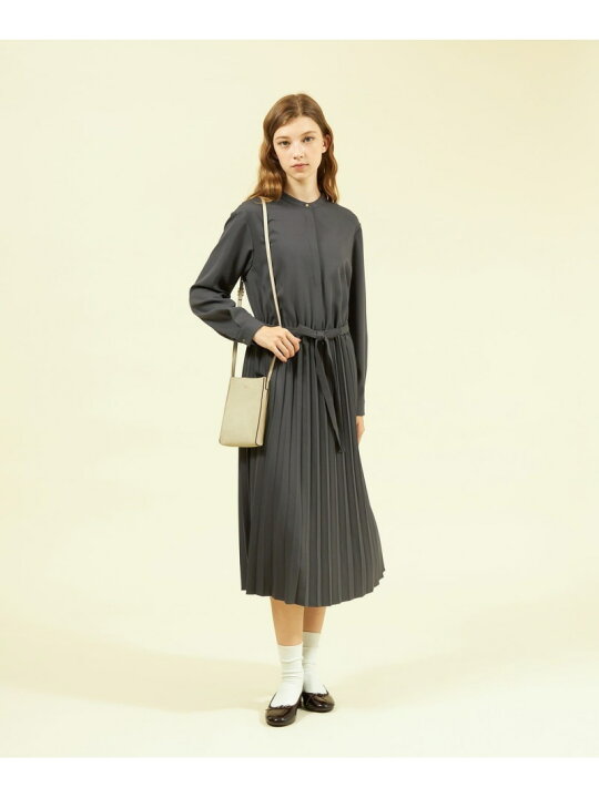 楽天市場】【SALE／33%OFF】バンドカラープリーツサテンワンピース 