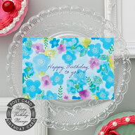 バースデーカード・フラワーブーケ・ブルー／BIRTHDAY CARD グリーティングカード メッセージカード 感謝…