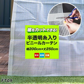 ビニールカーテン 既製 防炎 裾をカットできる 難燃 半透明【FT09】 0.23ミリ厚 幅200cm 丈250cm 間仕切り カーテン ビニールシート 倉庫 工場 ベランダ 家庭用 防炎カーテン 雨よけ 風よけシート 防風 保温 寒さ対策 節電 長さ調節 屋外 屋内ビニールカーテン切って使える