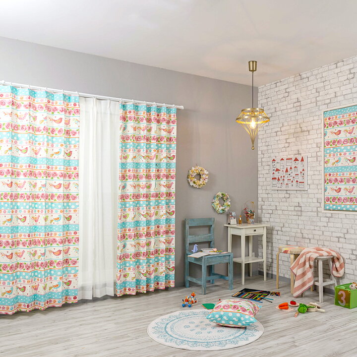 楽天市場 カーテン 小鳥 子供部屋 ピンク 水色 光を通すカーテン コットン100 スペイン ウォッシャブル Yh994 ピノ 2枚組 Okc4 カーテン インテリア Diy 窓際貴族