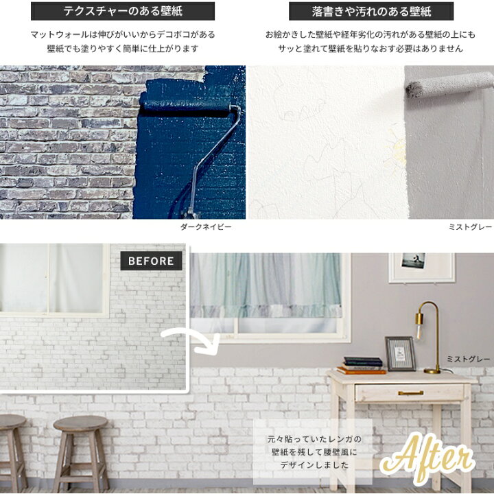 楽天市場 ペンキ 壁紙 水性塗料 壁紙の上に塗るペンキ 水性ペンキ ウォールペイント 壁紙の上から塗れるペンキ 壁 天井 マット 艶消し 塗料 おしゃれ クロス マットウォール シャビーシリーズ 2kg Jq カーテン インテリア Diy 窓際貴族