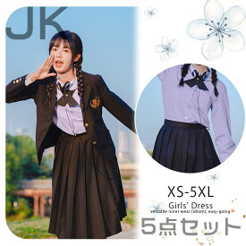 ブラック/黒 卒業式 スーツ 女の子 5点セット フォーマルスーツ jk制服 子供スーツ キッズスーツ 卒園式 子供服 スーツ女の子 小学生 中学生 高校生 ブレザー エンブレム ジャケット ブラウス スカート リボン 入学式スーツ 七五三 学園祭 XS S M L XL XXL 3XL 4XL 5XL