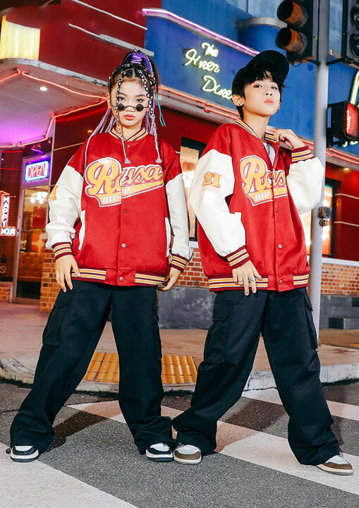 楽天市場】キッズダンス衣装 セットアップ 赤 ジャケット スタジャン 