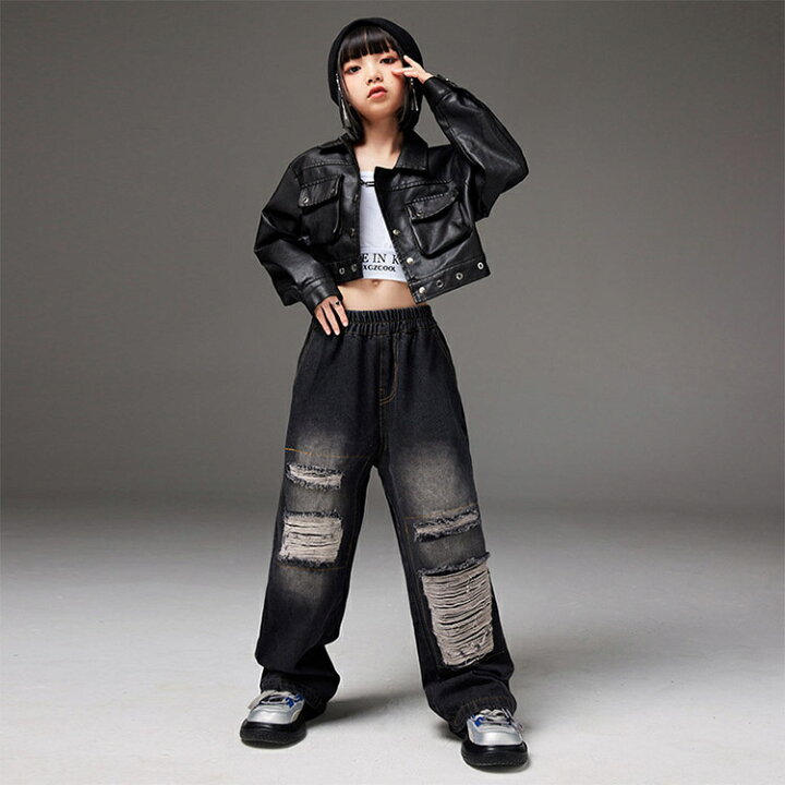 楽天市場】黒 ジャケット デニムパンツ ストリート キッズ ダンス衣装  