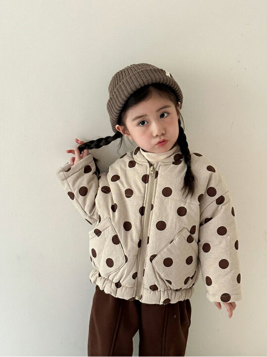 90~130cm]【在庫セール！】30%off[ 新作 ] [ 即納 ] 中綿ジャケット ジャンパー AW 秋冬 韓国子供服 | 子供服 のMurababy リバーシブルジャケット アウター 韓国 子供服 ベージュ ドット柄