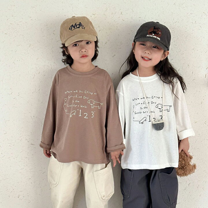 楽天市場】韓国風 ロンt キッズ ゆったり 韓国子供服 長袖 Tシャツ 