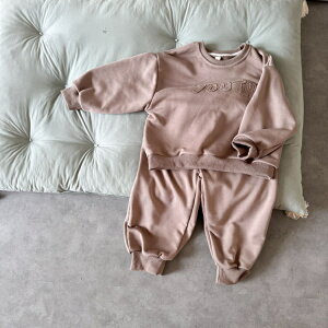 春秋用 ジャージ スウェット 上下セット 兄妹 子供服 ユニセックス 白系 グレー トレーナー ワンポイント 綿100% 英字柄 スポーツ 長袖 トップス スウェットパンツ 80 90 100 110 120 130 140 150 女