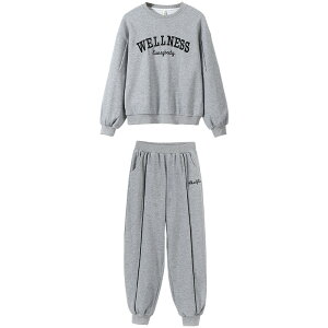キッズ 入学式 2点セット ジャージ 上下 女の子 ジュニア 可愛い 韓国子供服 字母柄 トレーナー ゆったり 長袖 スウェット パンツ グレー 普段着 お洒落 卒業式 発表会 七五三 お受験 春秋着