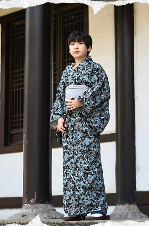 楽天市場】子供浴衣 キッズ 男の子 龍柄 yukata こども 着物 雲龍柄 綿 
