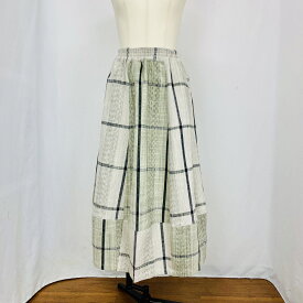 【遠州織り】 12枚はぎバルーンスカート 薄いグレーグリーン 絣格子 パッチワーク 天然素材 綿100 オーガニックコットン 日本製 フリーサイズ 和 和風 和柄 ナチュラル 服 40代 50代 60代 70代 80代 前田屋 petitemaman ぷちままん