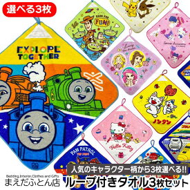 ループ付きタオル 3枚セット キャラクター選べる！ キャラクター柄 約34×34cm ループタオル 保育園準備に ミッキー ミニー キティ マイメロ トミカ プラレール ポケモン ピカチュウ 2024 福袋