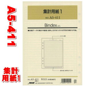システム手帳 リフィル A5 集計用紙 デスクサイズ 6穴 バインデックス ビジネス 社会人 A5-411 【ネコポス便対応】