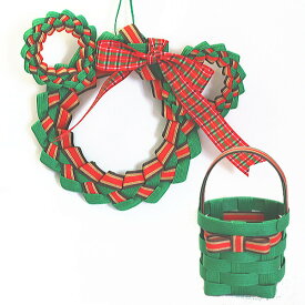 クリスマス飾り手作りキット かわいいクリスマスリース　簡単　手芸用紙バンド クラフトバンド 人気 ハンドメイド トライアルキット xmas　クリスマス飾り玄関　赤と緑　リボン付　クリスマス　オーナメント　初級　初心者　親子で楽しむ　作り方説明書と材料