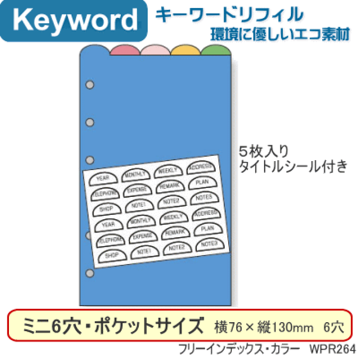 楽天市場】システム手帳 リフィル ミニ6穴 フリーインデックス・カラー