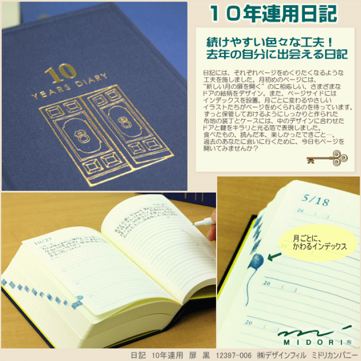楽天市場】日記 10年連用 ミドリ 扉 紺 12397006 デザインフィル