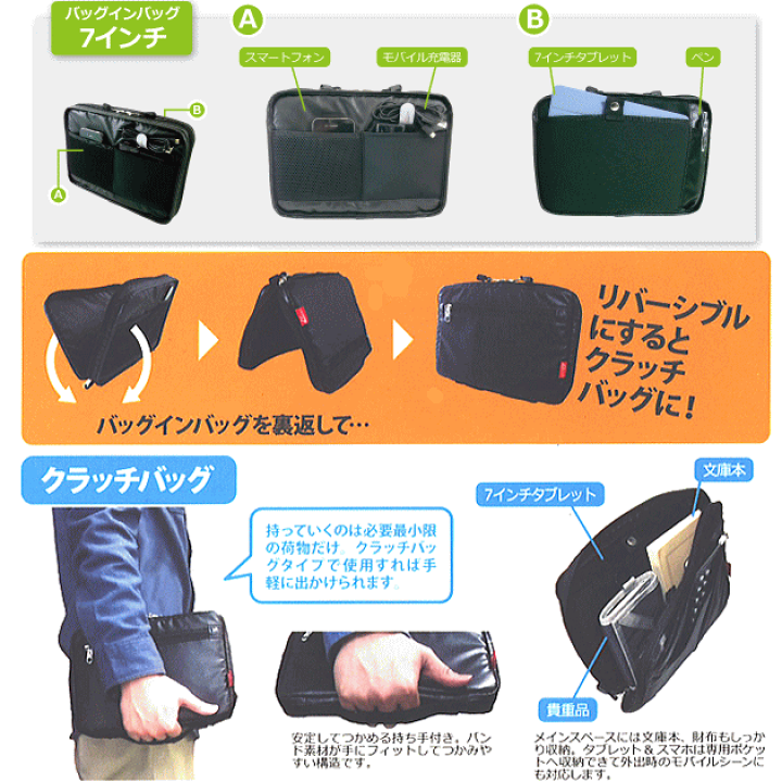 楽天市場】裏返せばクラッチバッグになるバッグインバッグ A6