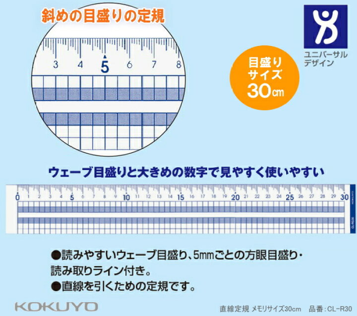 楽天市場 斜め目盛りの定規 30cm ひと目で分かる見やすいウェーブメモリ定規 文具マーケット 楽天市場店