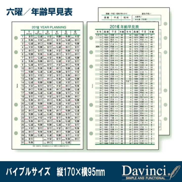 楽天市場 システム手帳 リフィル 23年六曜 年齢早見表 ダ ヴィンチ Dr2328 文具マーケット 楽天市場店