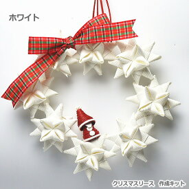 クリスマスリース飾り　手作りキット 手芸用紙バンド クラフトバンド 人気 ハンドメイド トライアルキット xmas　シンプル おしゃれな　星型 リース　白いリース飾り　赤と緑のリース飾り　リボン付　サンタクロースつき　クリスマス　オーナメント　簡単　親子で楽しむ