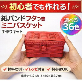 蓋つきバスケット 小さいかご トライアルキット 手芸用紙バンド クラフトバンド 初心者にもおすすめ 作り方説明書と材料 手作り 高齢者 手芸キット 簡単 工作 ハンドメイド ミニバスケット 小物入れ シニア世代 ワークショップ　ホビークラフト 夏休みの宿題