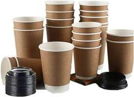 紙コップ 二重断熱紙コップ 使い捨てドリンクカップ 100個 蓋付き コーヒー カップ お茶カップ 耐熱 ペーパーカップ 厚紙 カップ 業務用品 ハンドドリップ用 タピオカ おしゃれ 300mL