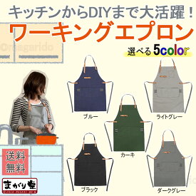 まがり堂 キッチンからDIYまで大活躍 ワーキングエプロン (男女兼用/選べる5色)送料無料 作業 DIY メンズ ワーク エプロン アウトドア ガーデニング つなぎ ユニフォーム 整備 業務用 バーベキュー キャンプ プレゼント