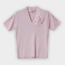 super beauty/胸元スパンコール刺しゅう使いVネック半袖セーター[全3色]ginzamaggy 銀座 マギー 銀座maggy MAGGY ギンザマギー ぎんざまぎー 送料無料 トレンド レディース ファッション 20代 30代 40代 プレゼント ギフト ラッピング無料