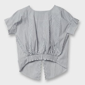 MAGGY/【手洗い可】ギャザー裾 × バックリボン 3分袖 ブラウス ストライプ[全2色]ginzamaggy 銀座 マギー 銀座maggy MAGGY ギンザマギー ぎんざまぎー 送料無料 トレンド レディース ファッション 20代 30代 40代 プレゼント ギフト ラッピング無料 sale SALE セール