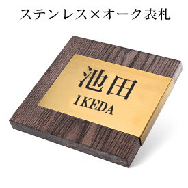 表札 木製 ステンレス 二世帯 ひょうさつ 銘木 オリジナル マンション 連名 戸建 新築 かわいい レーザー彫刻 銘木表札 長方形表札 看板 店舗 天然木★ステンレス×オーク表札