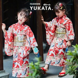 子供 浴衣 さくら YUKATA 作り帯 結び 女の子 ガールズ ドレス キッズ レッド 浴衣セット 赤 可愛い浴衣 子供用 簡単着付け 花火大会 櫻 夏祭り ハロウィン コスプレゆかた オシャレ 着物 夏服