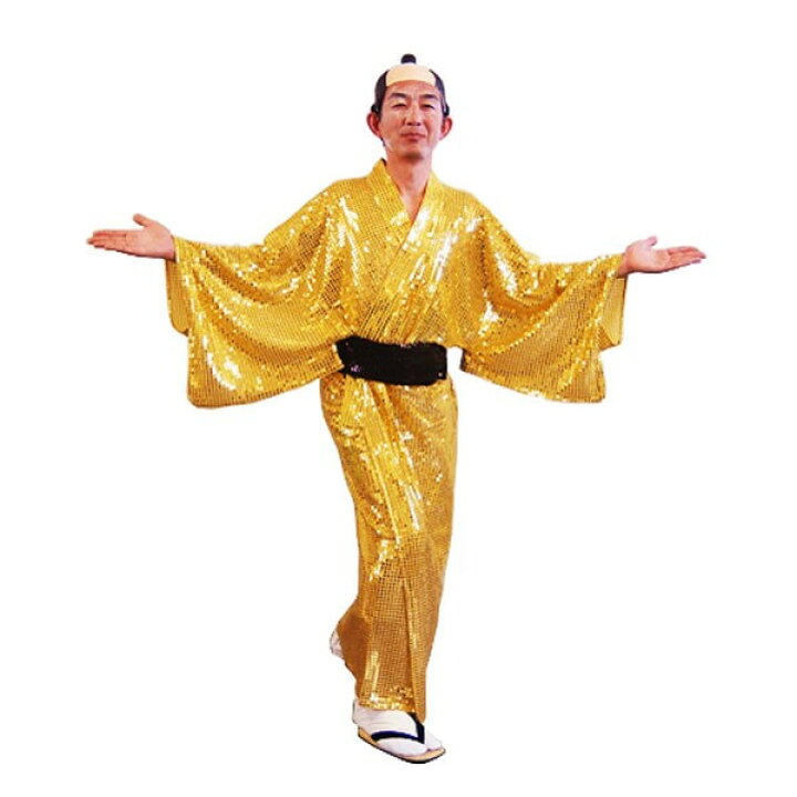 楽天市場 スパーク着流し ゴールド 時代劇 宴会 余興 カラオケ マツケンサンバ 仮装 コスプレ衣装 コスチューム スパンコール 金色 黒帯付き マジックナイト Pa ハロウィン仮装 マジックナイト