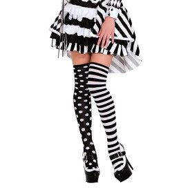 4604 Polka Dot And Striped Thigh Hi【タイハイソックス ハロウィン 白黒 ドット 水玉 ストライプ 左右非対称 仮装 コスプレ 小物 グッズ】 クリックポスト対応 送料無料 マジックナイト ML4604