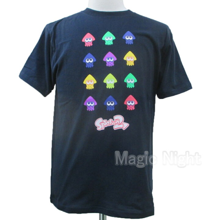 楽天市場 スプラトゥーン２ カラーインクリング デザインtシャツ ダークネイビー Splatoon2 スプラ プリント Tシャツ 白 公式 インクリング イカ 大人用 S M L Llサイズ ネコポス発送 マジックナイト Spdn ハロウィン仮装 マジックナイト