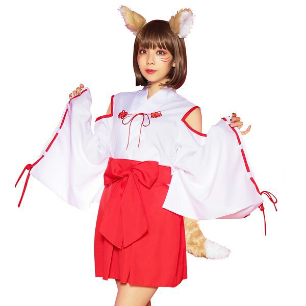 狐ｘ巫女 コスチューム【みこさん コスプレ 新年会 初詣 宴会 節分 豆まき 妖怪 巫女服 衣装 大人用 女性用 レディース どんぎつね】マジックナイト CS892564