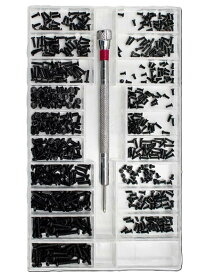 極小ネジ詰め合わせキット ドライバー付属 M1.2/M1.4/M2.0 腕時計 メガネ 時計用の黒色修理ネジ (皿頭 丸頭,18種)
