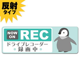 【反射マグネットステッカー】ドライブレコーダー録画中 こどもペンギン 緑【NOW ON REC】スリム型 車マグネットステッカー ゆうパケット対応210円～