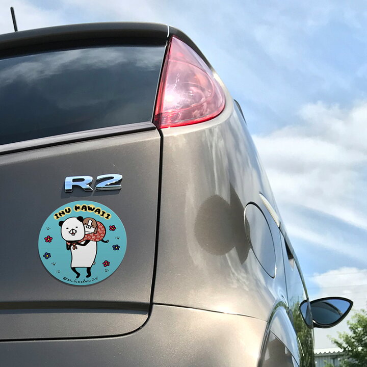 楽天市場 パンダと犬 描き下ろし 車マグネットステッカー 丸型15cm Inu Kawaii パンダと梅吉 おんぶ ゆうパケット対応210円 マグネットパーク 楽天市場店