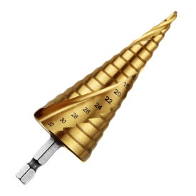 ステップドリル 4-32mm 15段 たけのこドリル チタンコーティング 高速度鋼製 6.35mm六角軸 スパイラル溝 段付きドリル