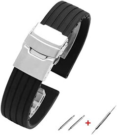 時計バンド ラバーベルト　交換ベルト シリコン 腕時計ストラップ 防水 16mm　18mm　20mm　22mm 　24mm　ブラック　黒　金属アレルギー対応付属品付　簡易交換　レディース　メンズ