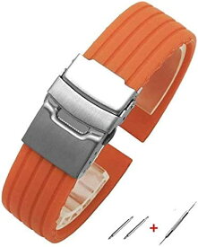 時計バンド オレンジ色　みかん色　ラバーベルト　交換ベルト シリコン 腕時計ストラップ 防水16mm 18mm　20mm　22mm 24mm　金属アレルギー対応　付属品付　簡易交換