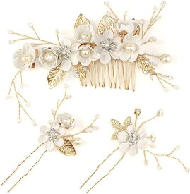 髪飾り ヘアアクセサリー ヘッドドレス パール フラワー コーム Uピン 3点セット ヘアピン かんざし ウェディング 披露宴 二次会 卒業式 入学式 パーティー 和装用髪飾り